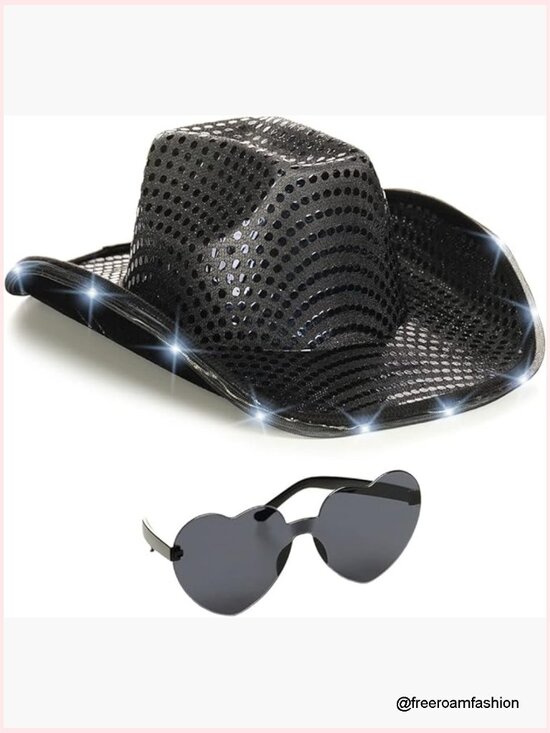 Light Up Cowboy Hat with Heart Glasses - Cowgirl Costume Set main image 4